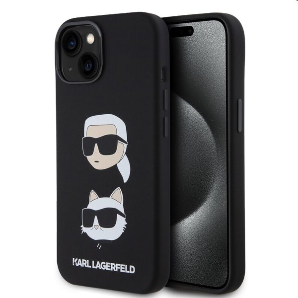 Pouzdro Karl Lagerfeld Liquid Silicone Karl and Choupette Heads pro Apple iPhone 15 Plus, černé