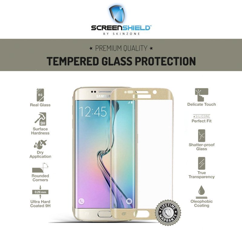 
Ochranné temperované sklo Screenshield 3D pro Samsung Galaxy S6 Edge-G925F, Gold-Doživotní záruka