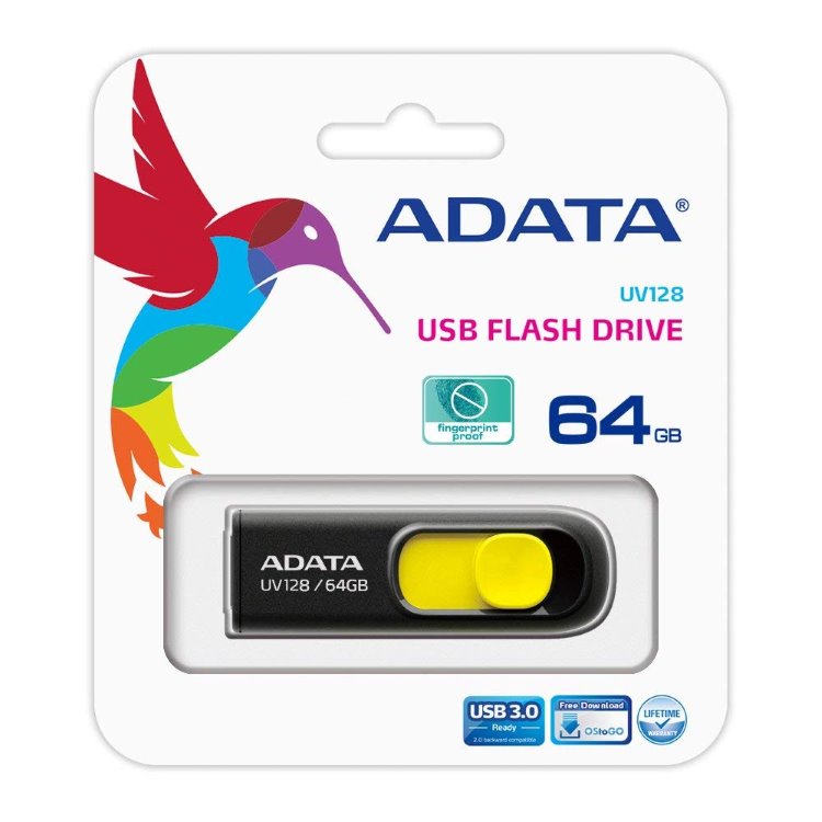 USB klíč A-DATA UV128, 64GB, USB 3.1-rychlost 90/40 MB/s (AUV128-64G-RBY)