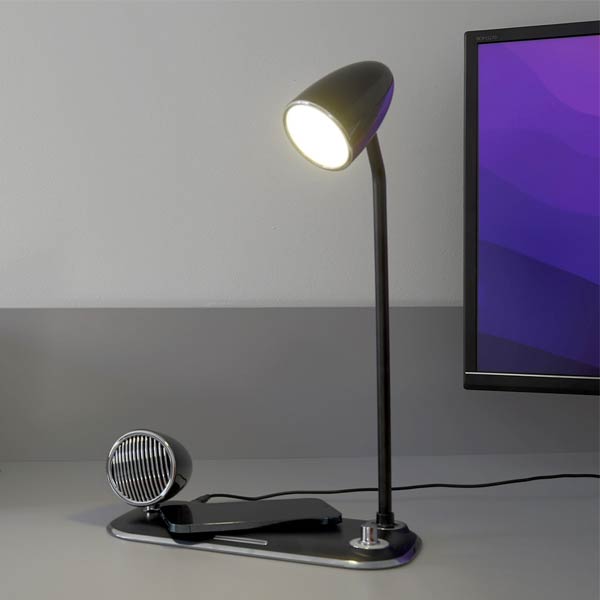 Tellur Nostalgie stolní lampa s bezdrátovou nabíječkou 15W, černá