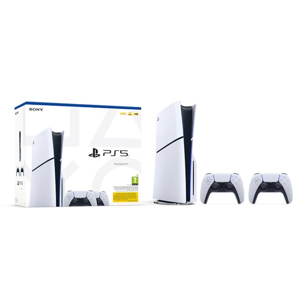 PlayStation 5 (Model Slim) + Bezdrátový ovladač PlayStation 5 DualSense, bílý
