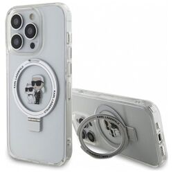 Zadní kryt Karl Lagerfeld Ringstand Karl and Choupette MagSafe pro iPhone 14 Pro Max, bílý