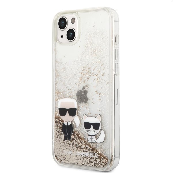 Pouzdro Karl Lagerfeld Liquid Glitter Karl and Choupette for iPhone 14 Plus, gold