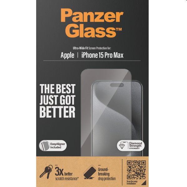 Ochranné sklo PanzerGlass UWF s aplikátorem pro Apple iPhone 15 Pro Max, černé