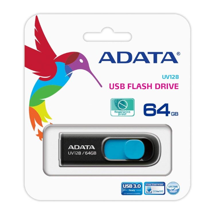 USB klíč A-DATA UV128, 64GB, USB 3.1-rychlost 90/40 MB/s (AUV128-64G-RBE)