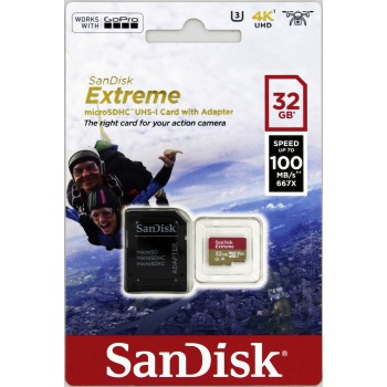 SanDisk Micro SDHC Extreme 32GB + SD adaptér, UHS-I U3 A1, Class 10-rychlost 100/60 MB/s (SDSQXAF-032G-GN6AA)