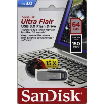 USB klíč SanDisk Ultra Flair, 64GB, USB 3.0-rychlost 150 MB/s (SDCZ73-064G-G46)