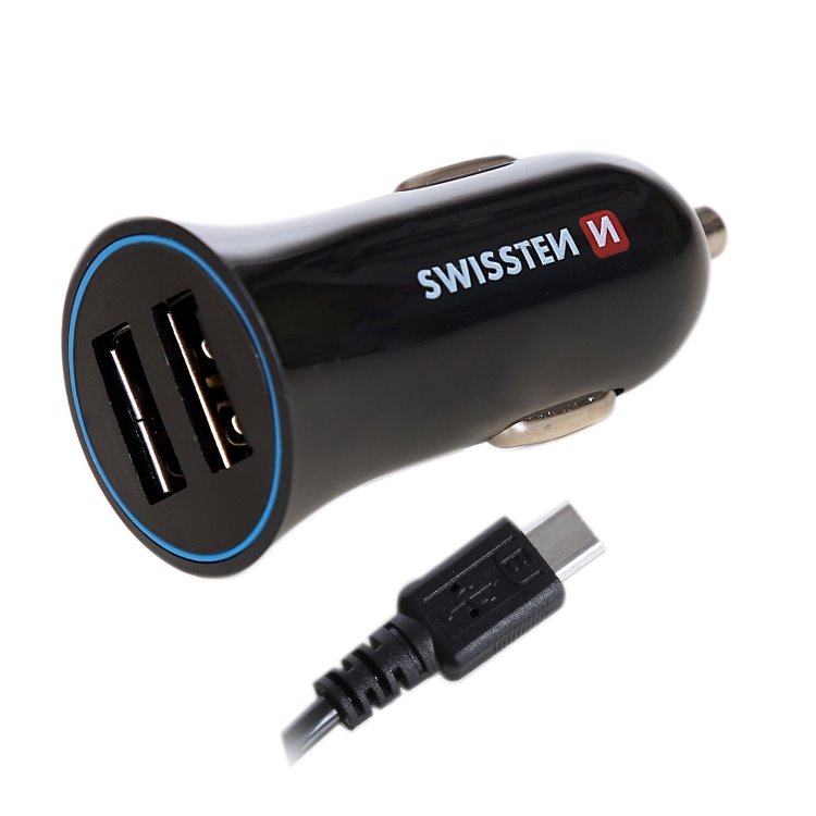 Autonabíječka Swissten 2.4A s 2x USB + kabel USB-C