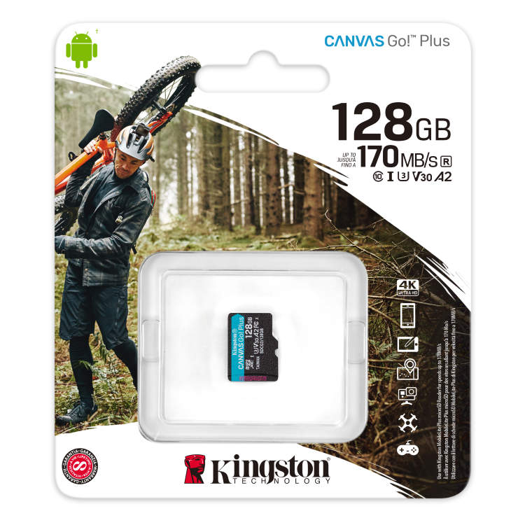 Kingston Canvas Go Plus Micro SDXC 128GB, UHS-I U3 A2, Class 10 - rychlost 170/90 MB/s