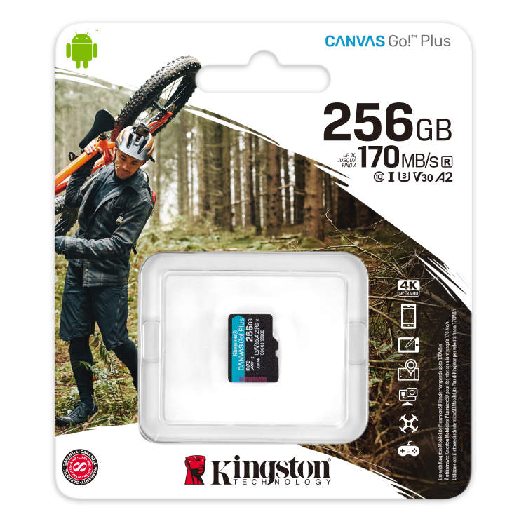 Kingston Canvas Go Plus Micro SDXC 256GB, UHS-I U3 A2, Class 10 - rychlost 170/90 MB/s