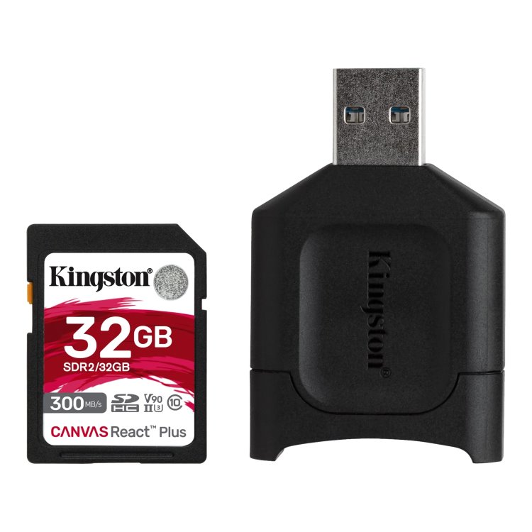 Kingston Canvas React Plus Secure Digital SDHC + čtečka, UHS-II U3 32GB | Class 10, rychlost 300/260MB/s (MLPR2/32GB)