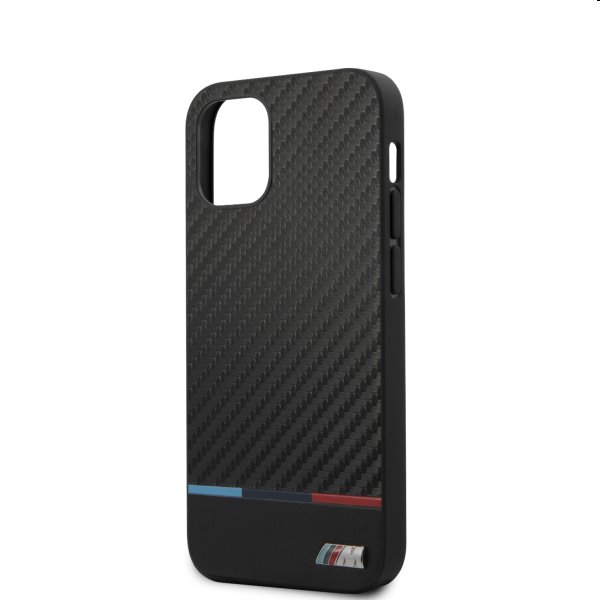 BMW PU Carbon Tricolor Line Kryt pro iPhone 12/12 Pro, Black