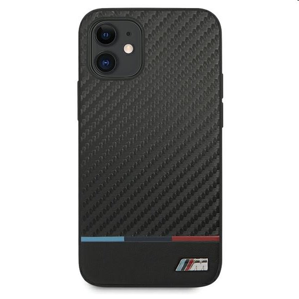 BMW PU Carbon Tricolor Line Kryt pro iPhone 12 mini, Black