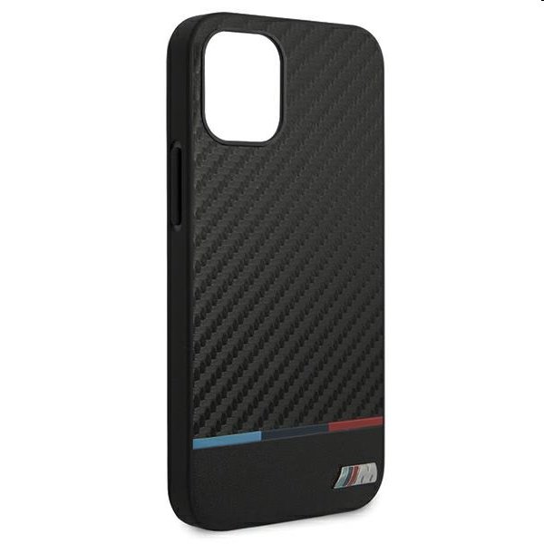 BMW PU Carbon Tricolor Line Kryt pro iPhone 12 mini, Black
